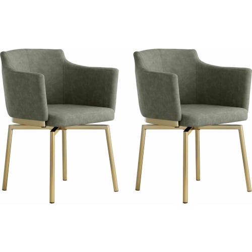 Dusty Swivel Dining Arm Chair in Olive Leatherette & Gold (Set of 2)